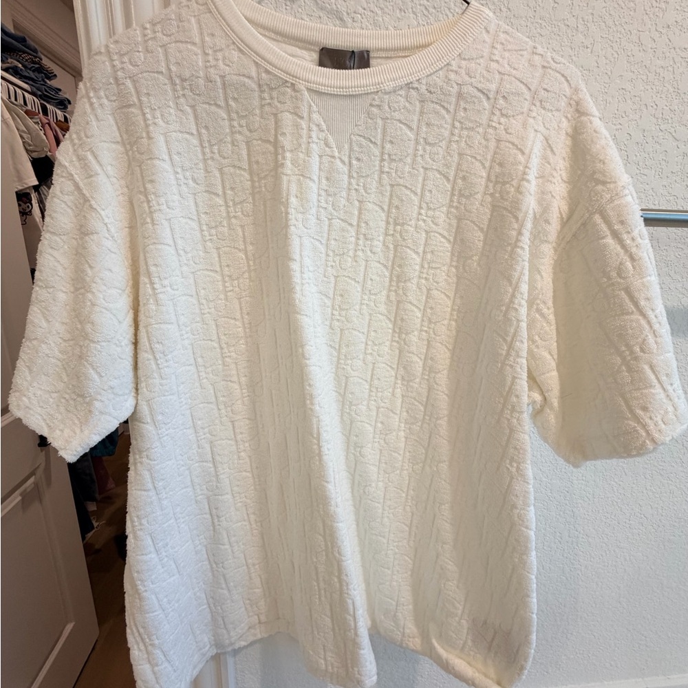 Dior White Textured Short Sleeve Tee